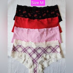 PINK Victoria's Secret Lace Trimmed Panties in Red and Pink 4 pieces